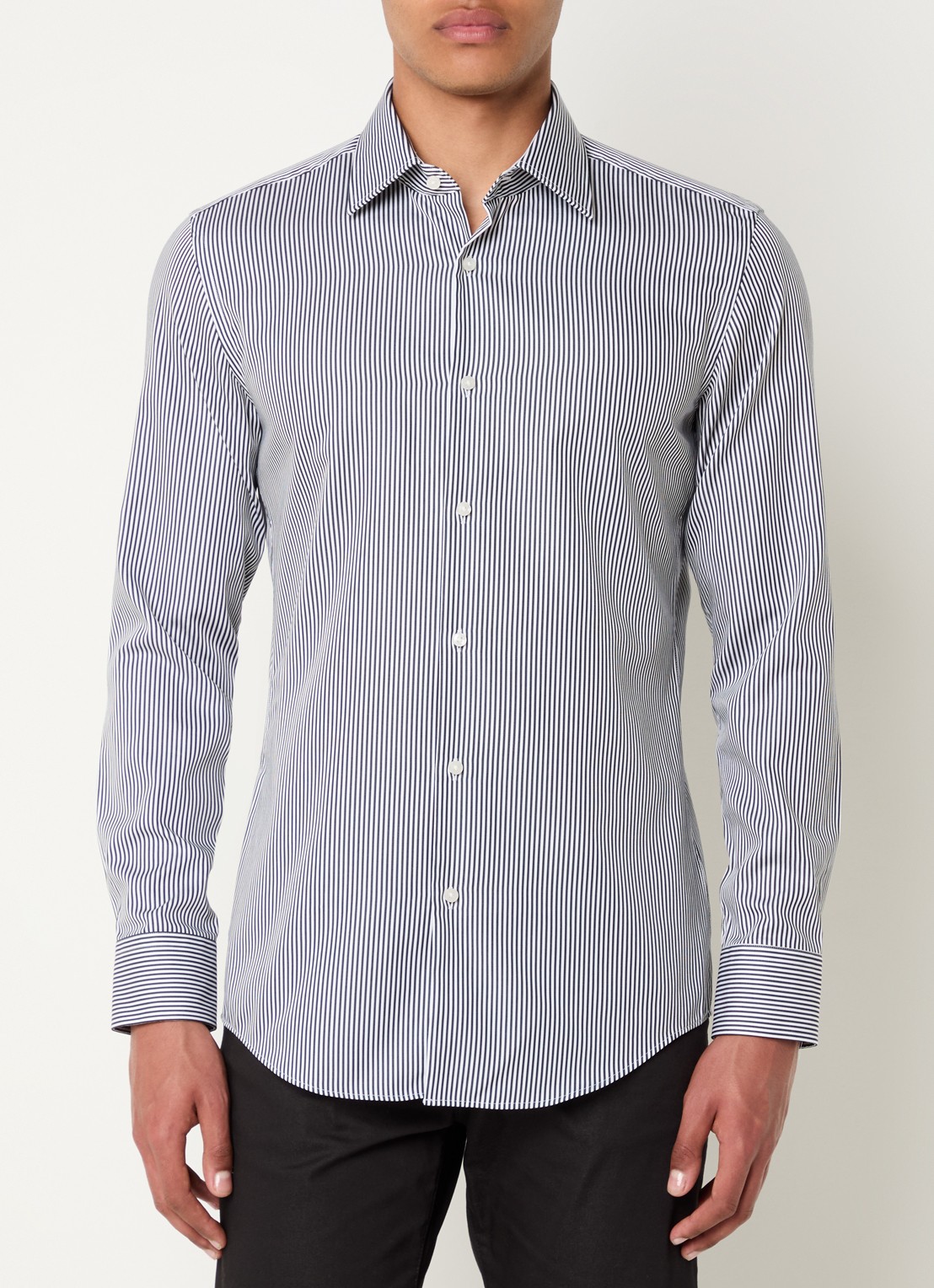 BOSS H-hank slim fit overhemd met streepprint - detail 4 zwart