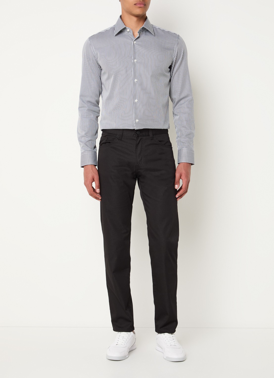 BOSS H-hank slim fit overhemd met streepprint - voorkant 2 zwart