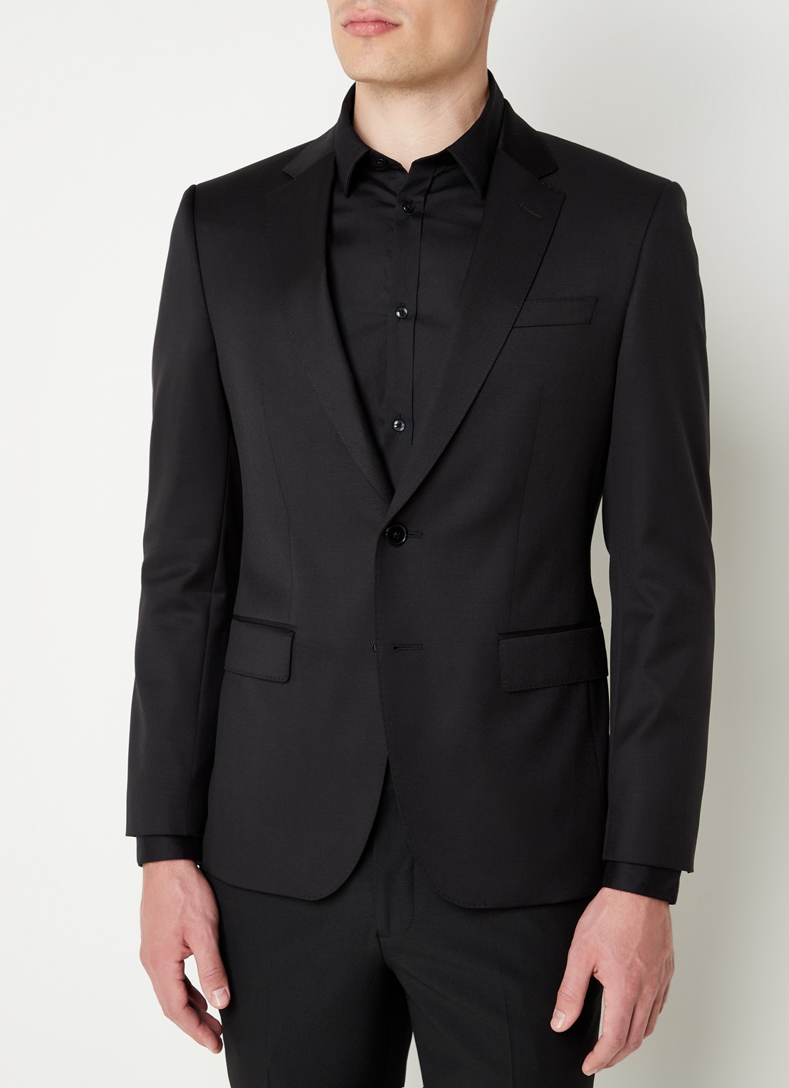 BOSS H-Huge slim fit colbert van wol met klepzakken - detail 3 antraciet