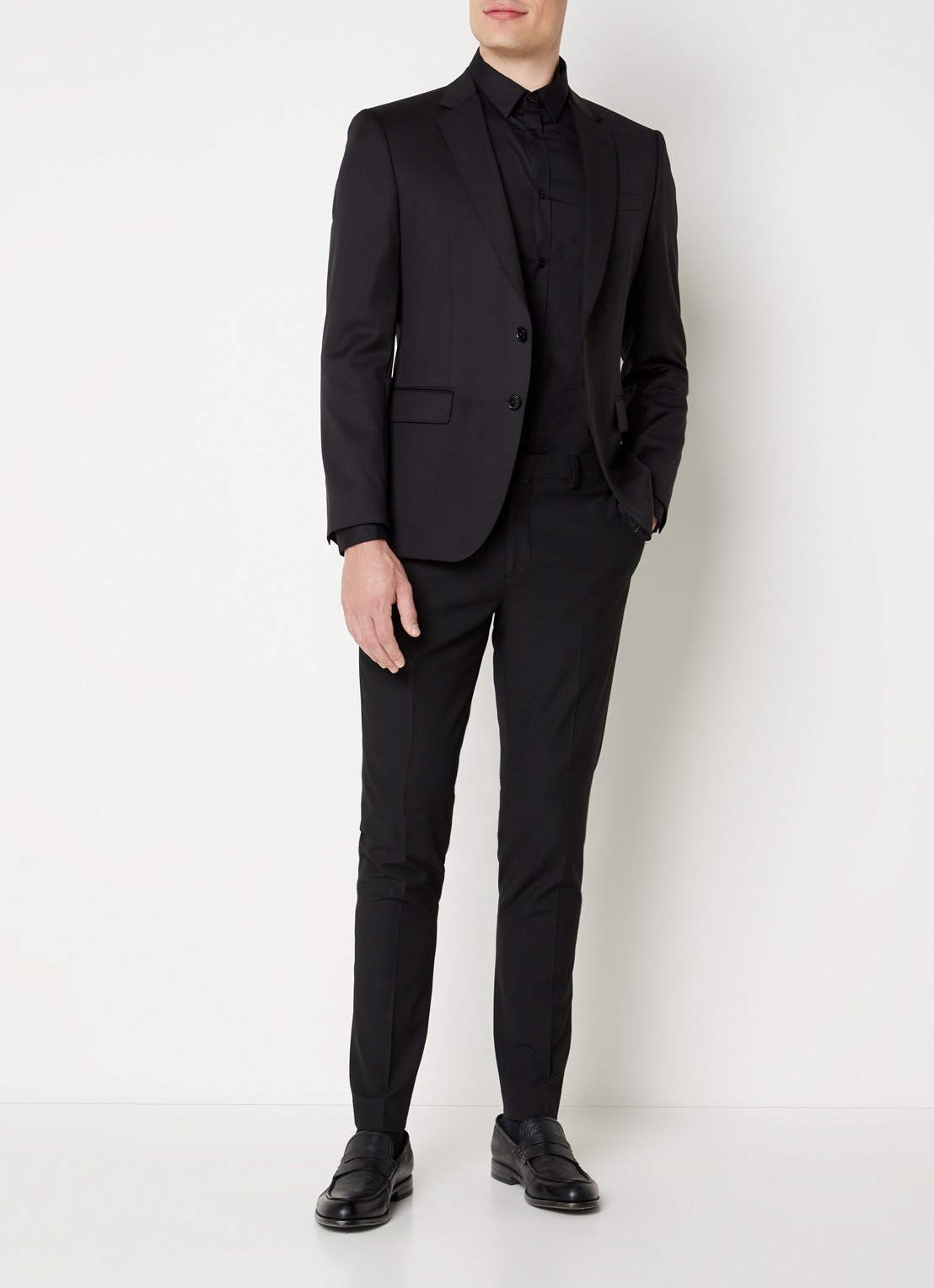 BOSS H-Huge slim fit colbert van wol met klepzakken - voorkant 2 antraciet