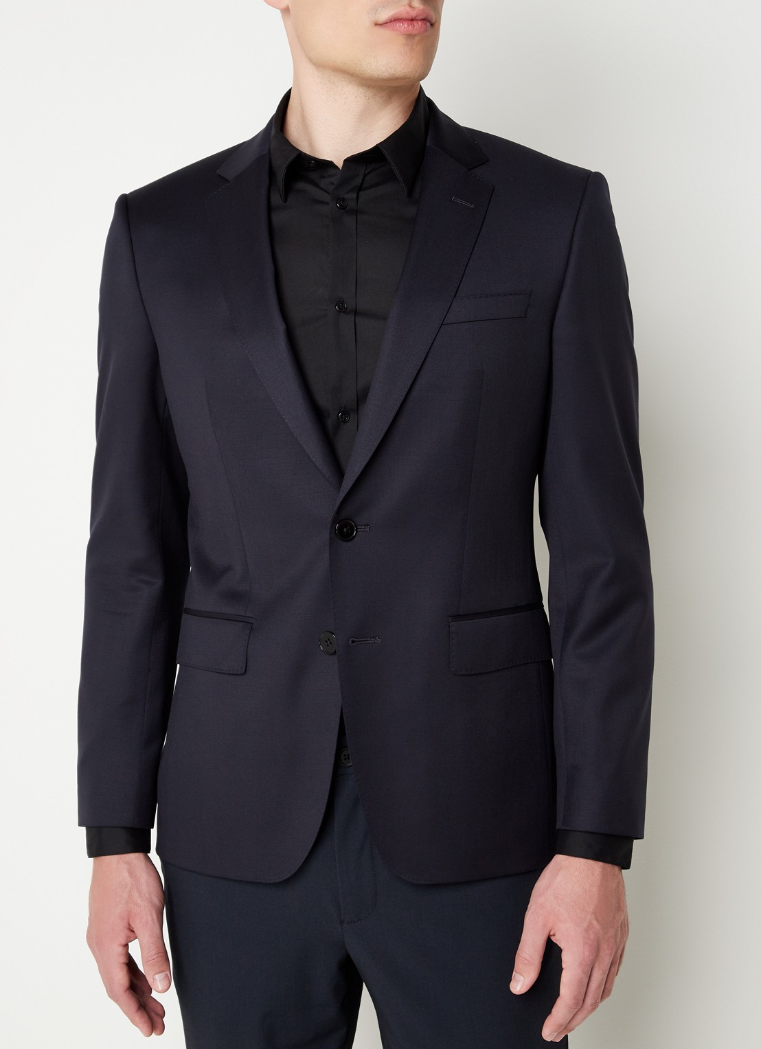 BOSS H-Huge slim fit colbert van wol met klepzakken - detail donkerblauw