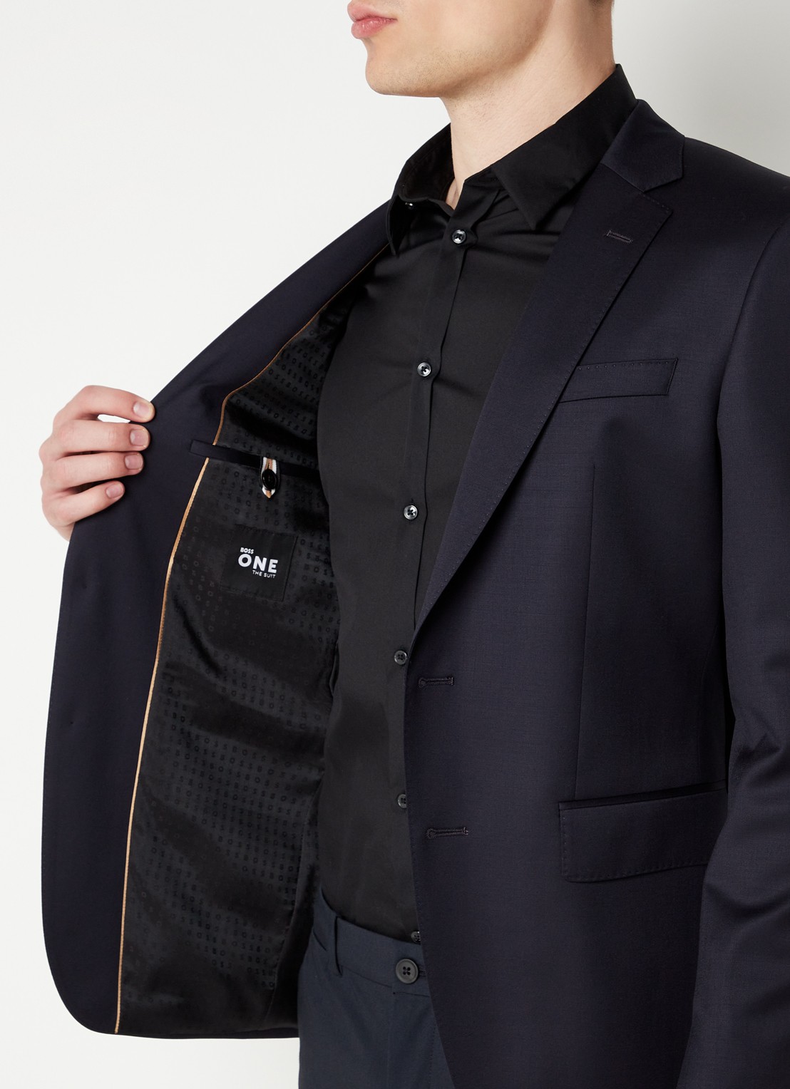 BOSS H-Huge slim fit colbert van wol met klepzakken - detail 2 donkerblauw