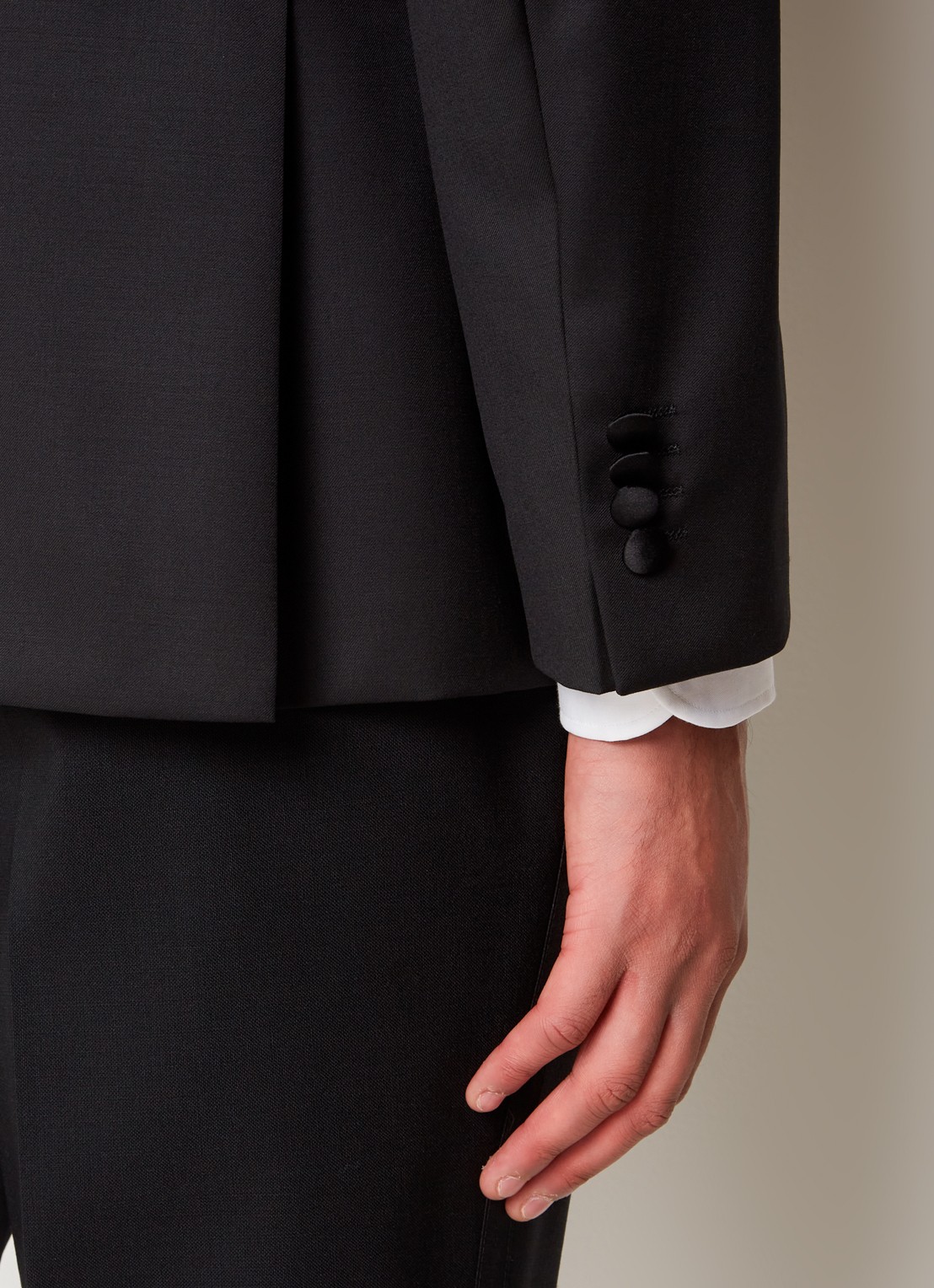 BOSS H-Huge-Tux slim fit colbert van wol met details van satijn - detail 6 zwart