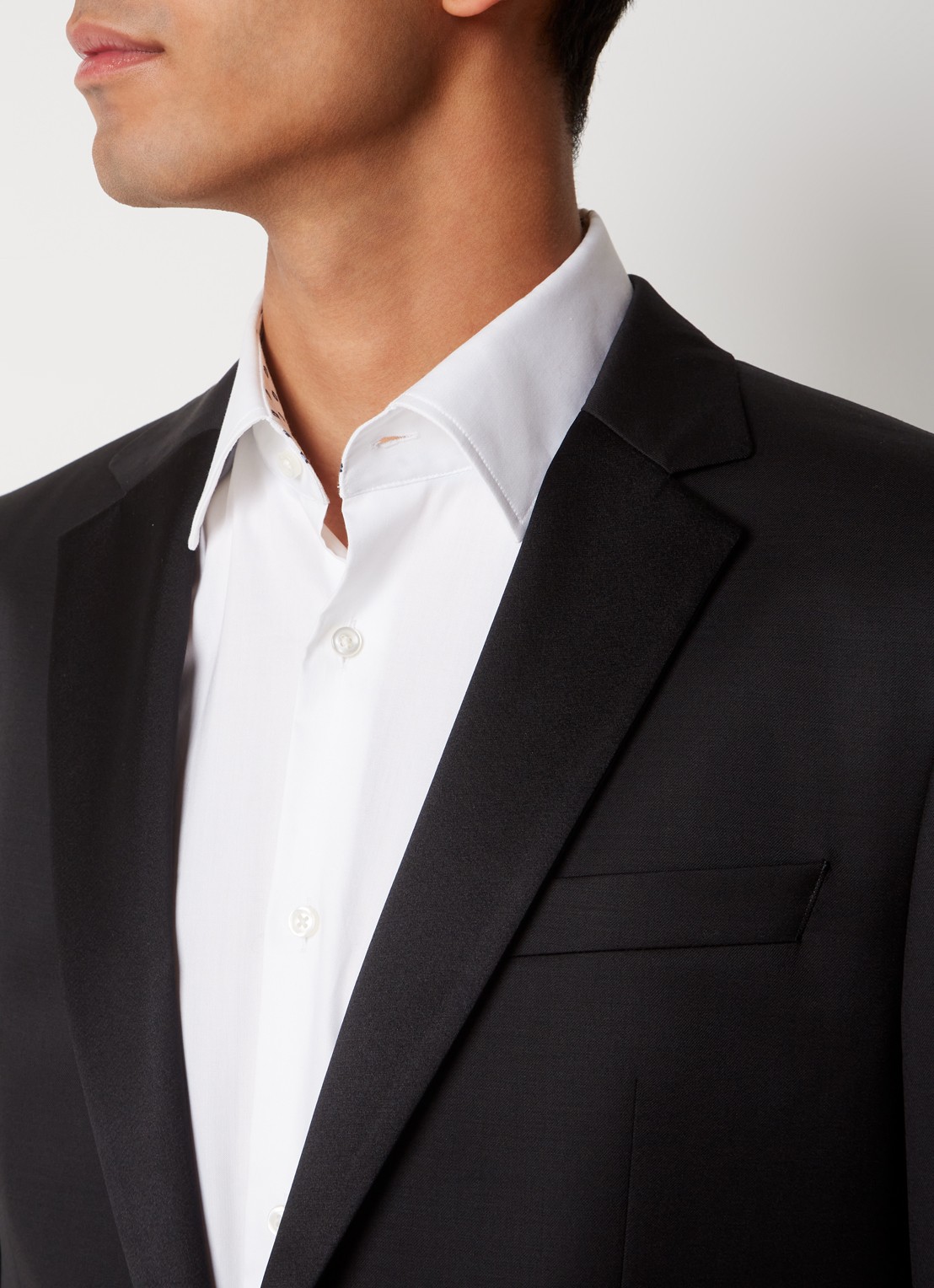 BOSS H-Huge-Tux slim fit colbert van wol met details van satijn - detail 7 zwart