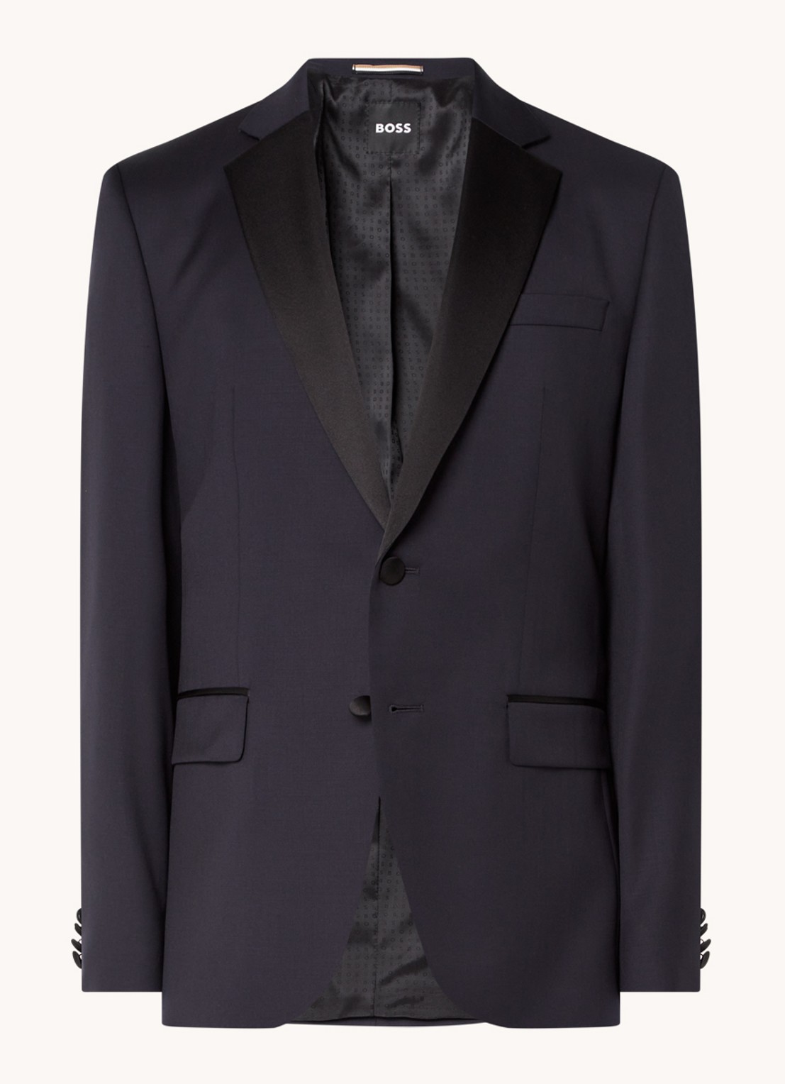 BOSS H-Huge-Tux slim fit colbert van wol met details van satijn - voorkant 6 donkerblauw