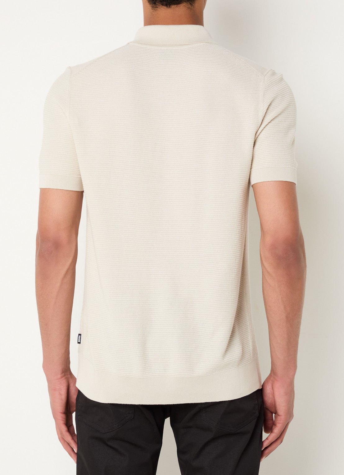 BOSS H-Iannotti grofgebreide regular fit polo  - achterkant 4 gebroken wit