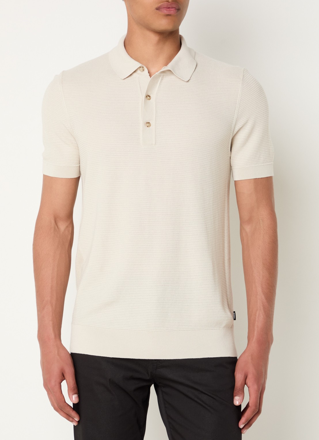 BOSS H-Iannotti grofgebreide regular fit polo  - detail gebroken wit