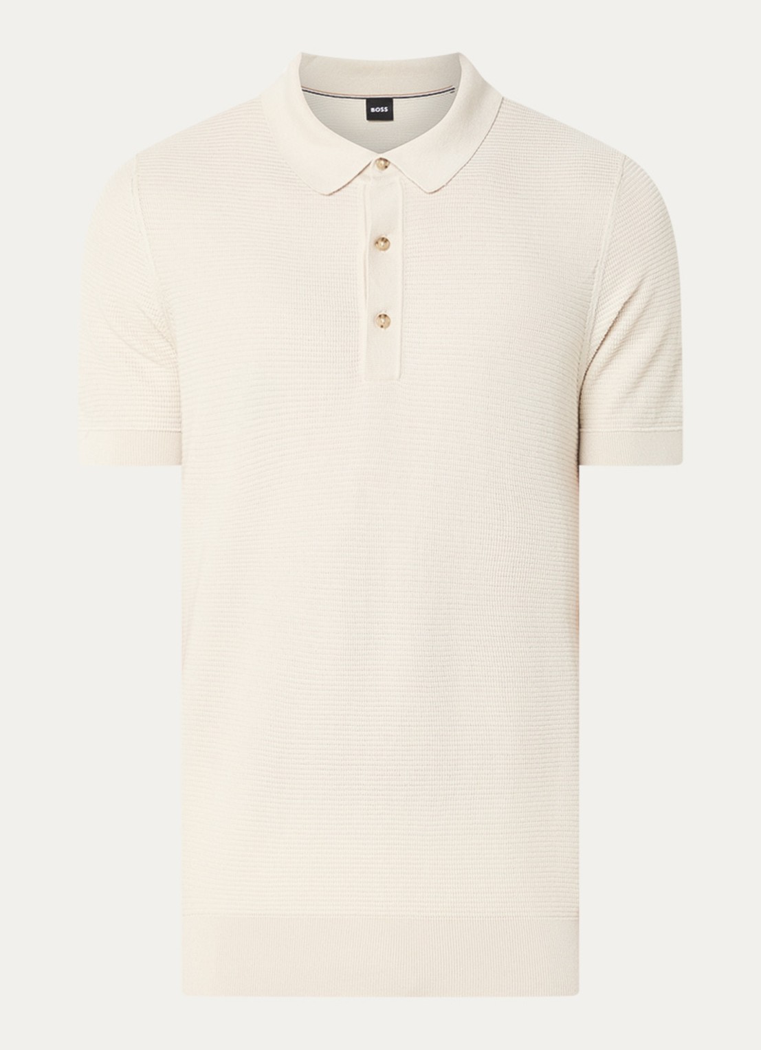 BOSS H-Iannotti grofgebreide regular fit polo  - voorkant 2 gebroken wit