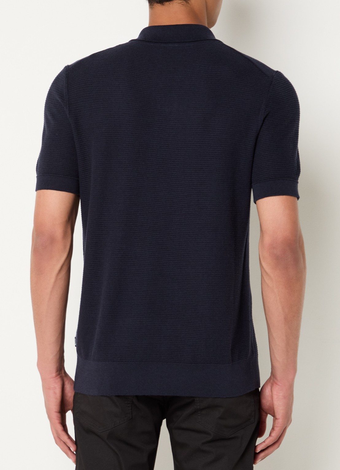 BOSS H-Iannotti grofgebreide regular fit polo  - achterkant donkerblauw