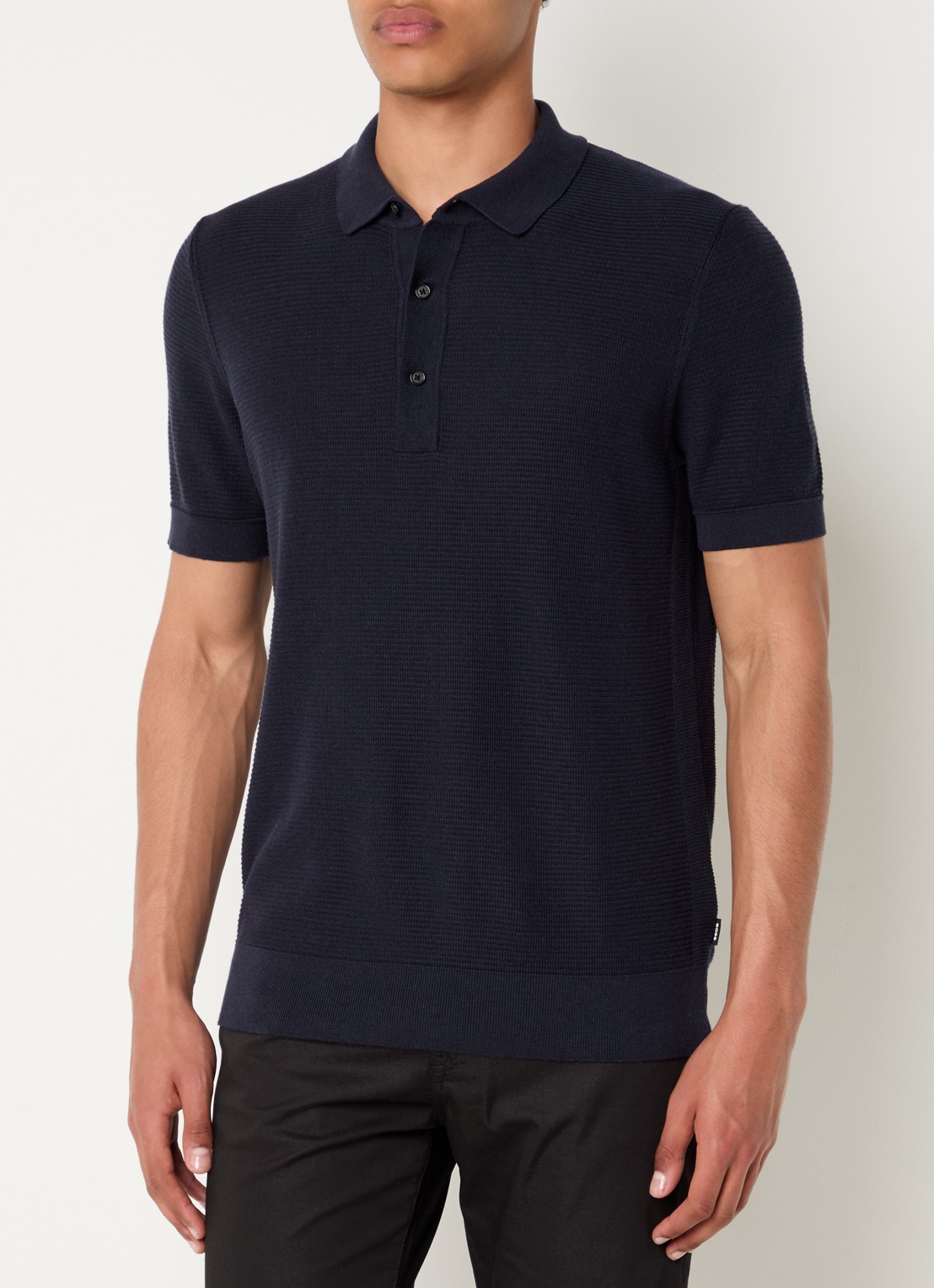 BOSS H-Iannotti grofgebreide regular fit polo  - detail 4 donkerblauw