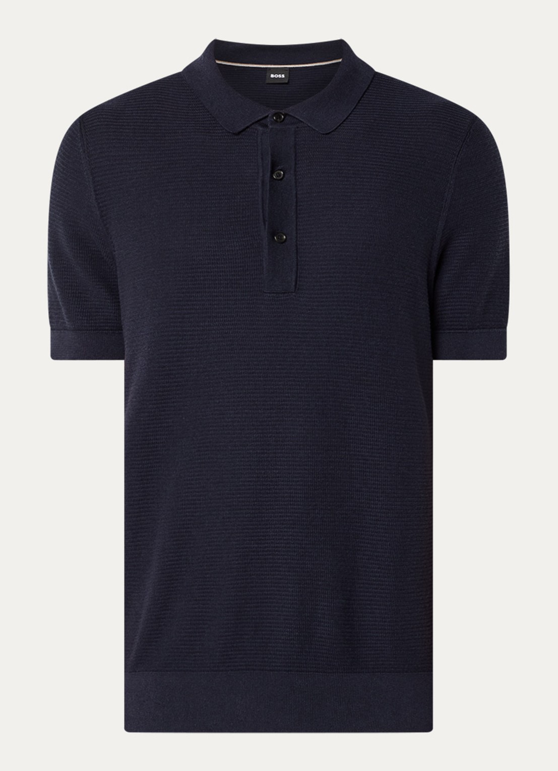 BOSS H-Iannotti grofgebreide regular fit polo  - voorkant 2 donkerblauw