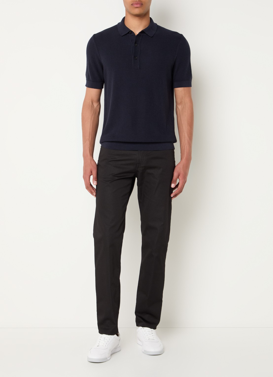 BOSS H-Iannotti grofgebreide regular fit polo  - voorkant 3 donkerblauw