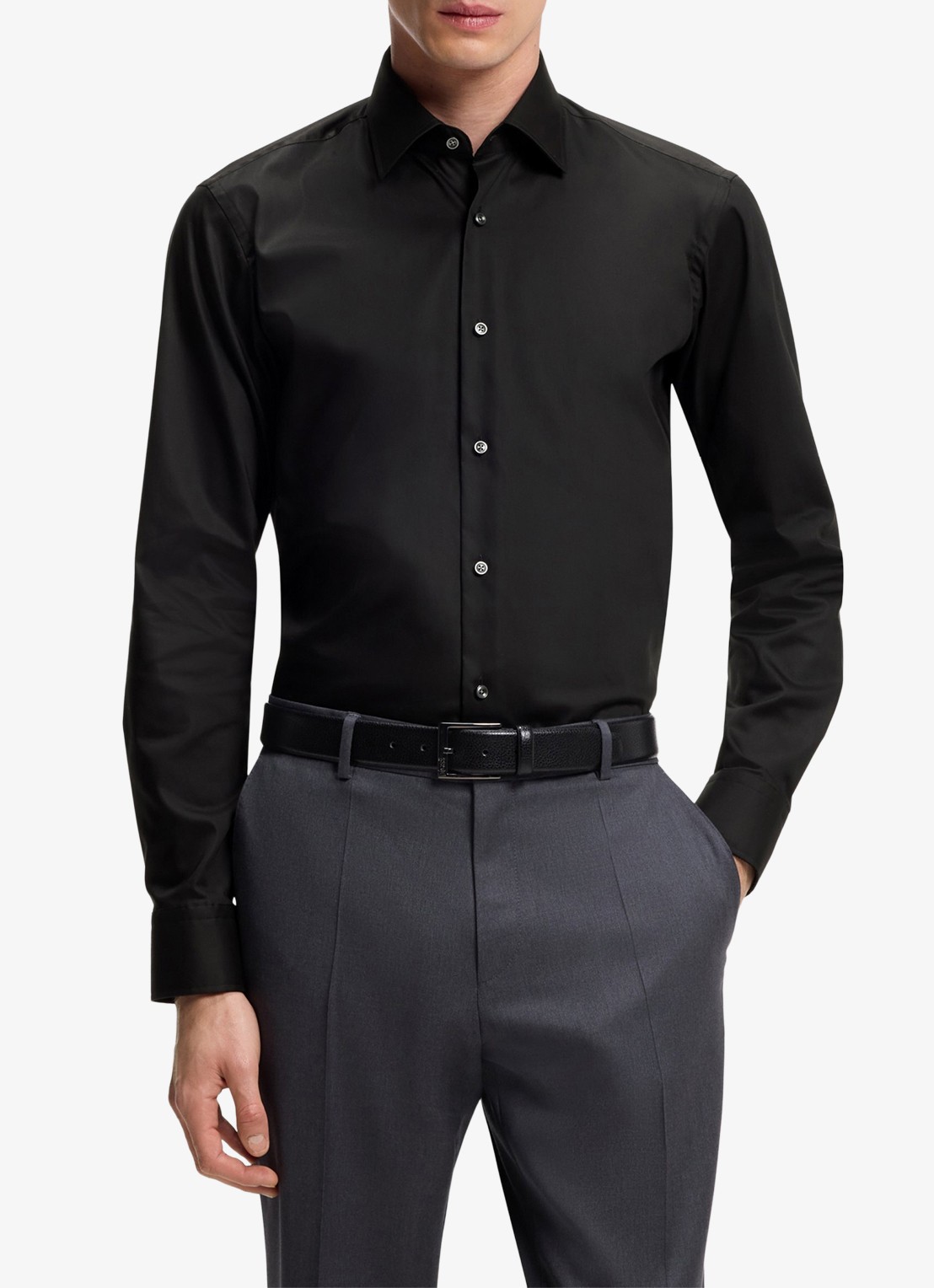 BOSS H-Joe-Kent regular fit overhemd - detail zwart