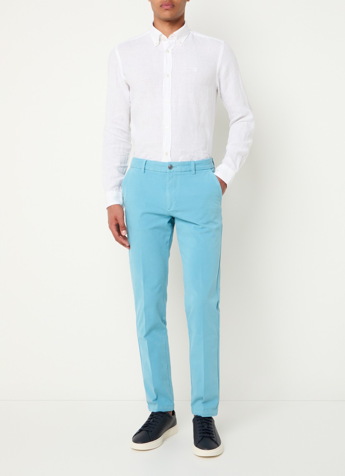 BOSS H-Kaiton1 slim fit chino met steekzakken - voorkant 5 light/pastel blue-453 / blauw