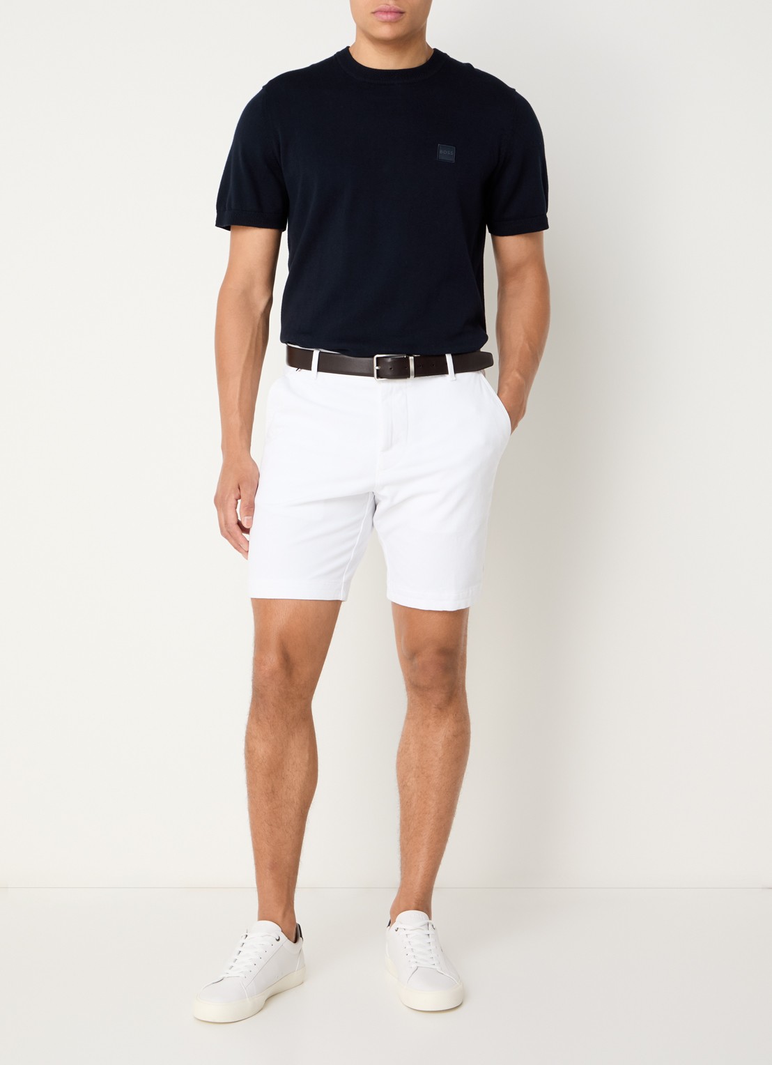 BOSS H-Slice slim fit korte chino met steekzakken - voorkant 4 wit
