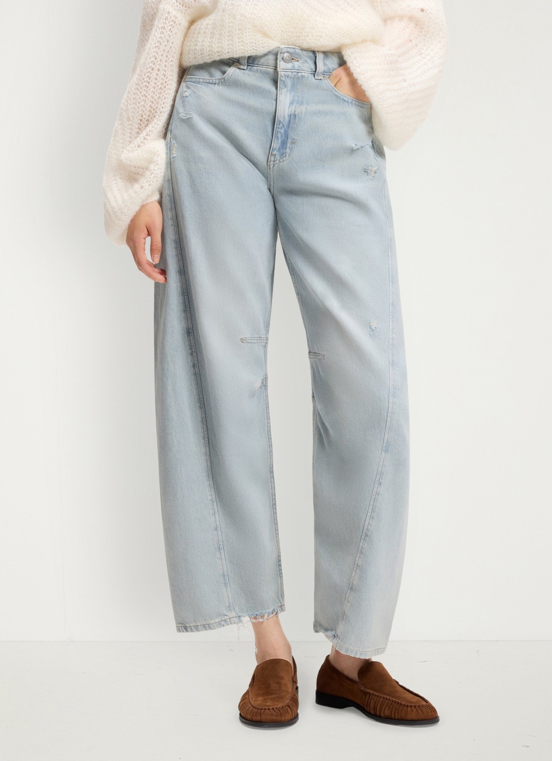 BOSS High waist balloon fit jeans met lichte wassing - detail denim