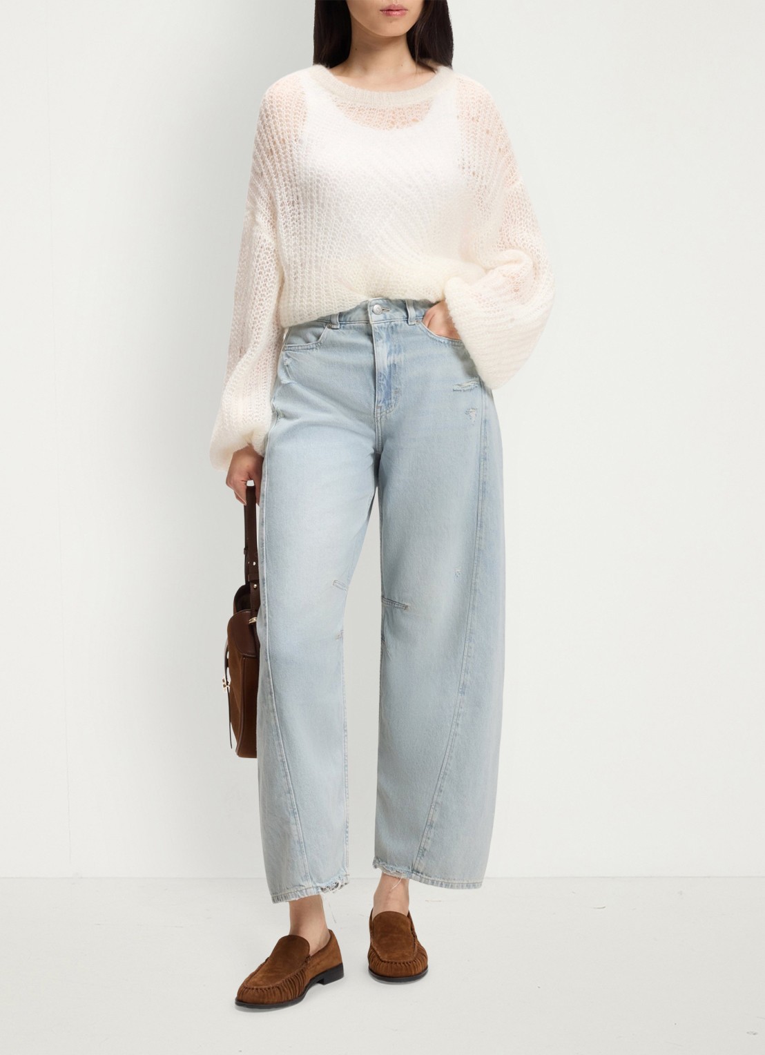 BOSS High waist balloon fit jeans met lichte wassing - voorkant 5 denim