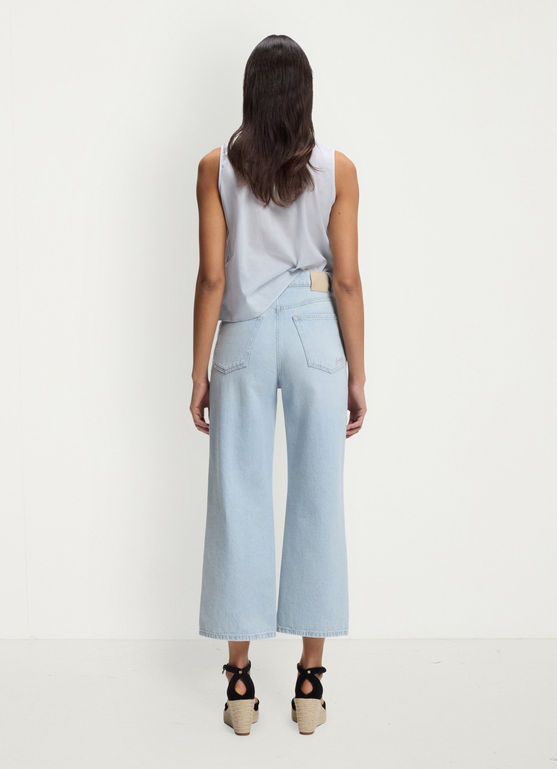 BOSS High waist cropped jeans met lichte wassing  - achterkant 6 indigo