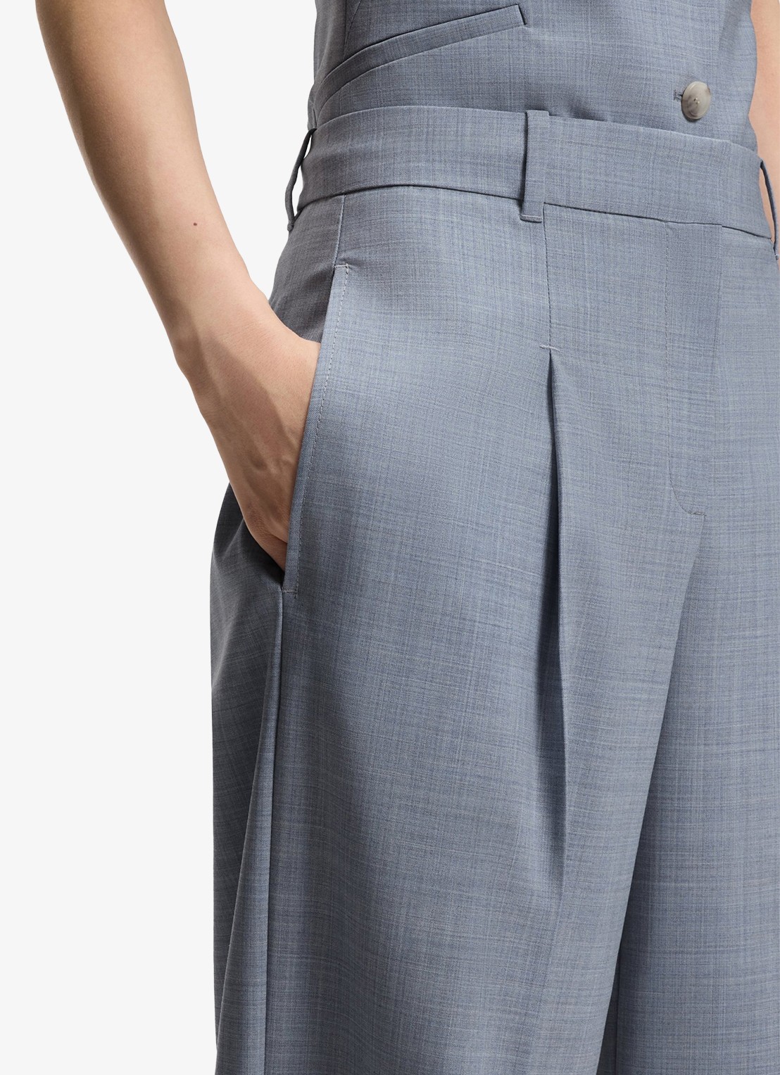 BOSS High waist loose fit pantalon van wol - detail 3 blauw