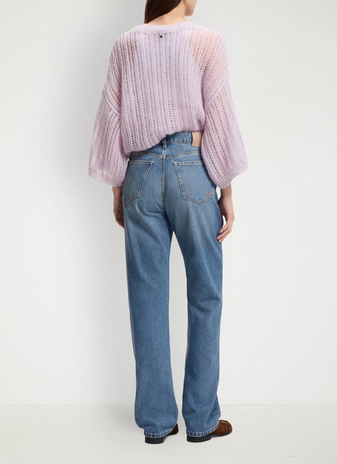 BOSS High waist straight fit jeans met lichte wassing - achterkant denim