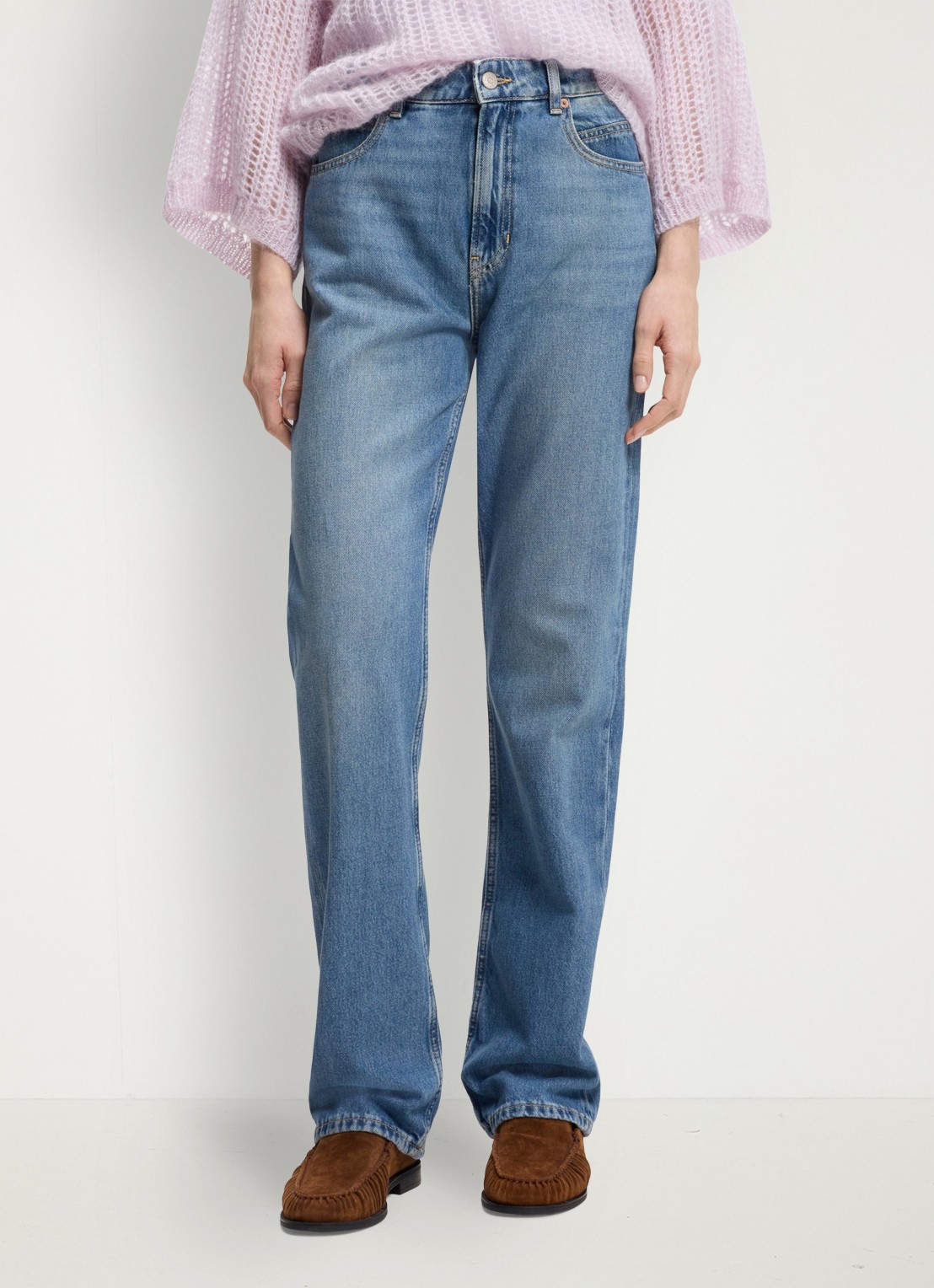 BOSS High waist straight fit jeans met lichte wassing - detail 4 denim