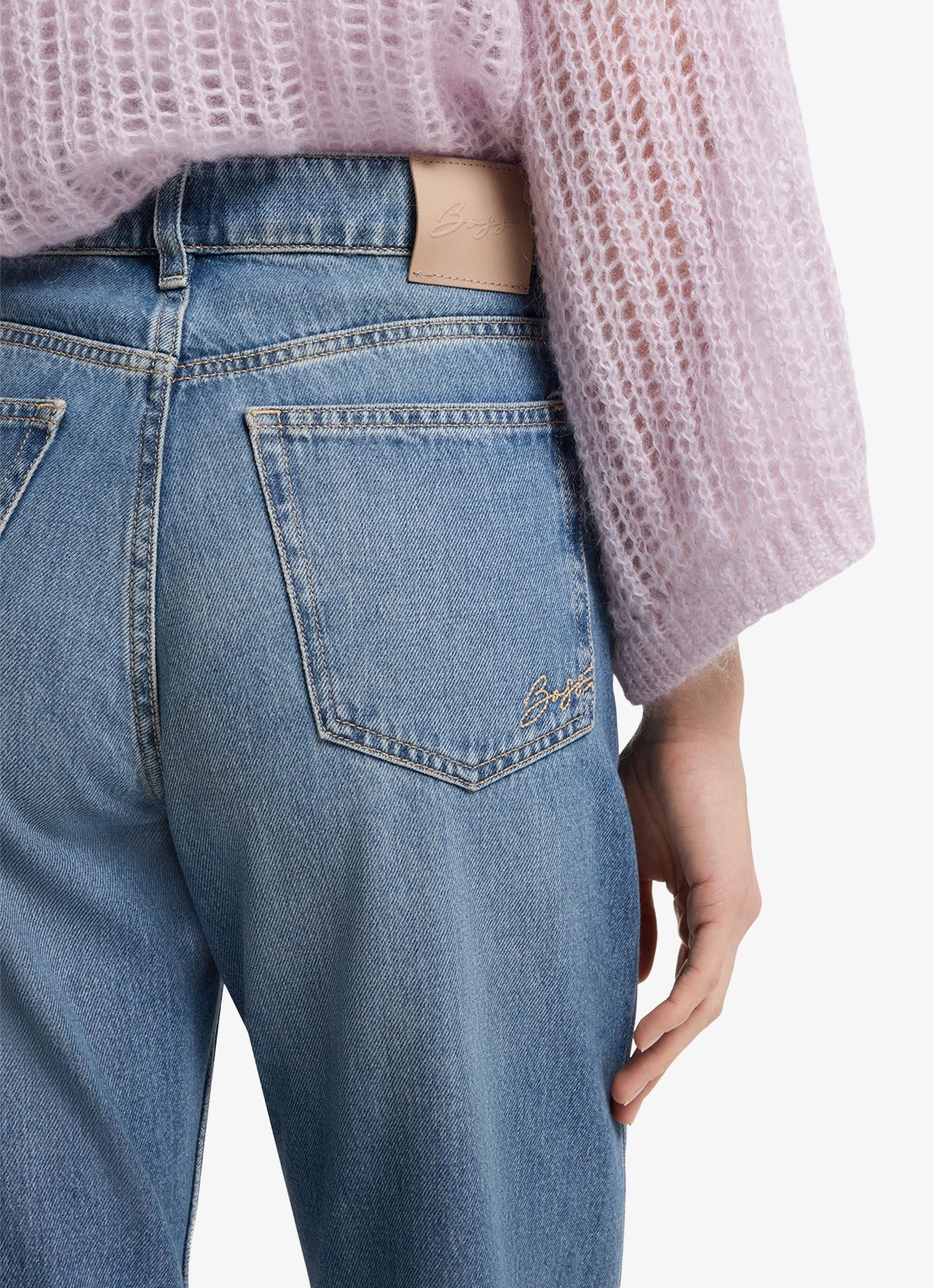 BOSS High waist straight fit jeans met lichte wassing - detail 5 denim