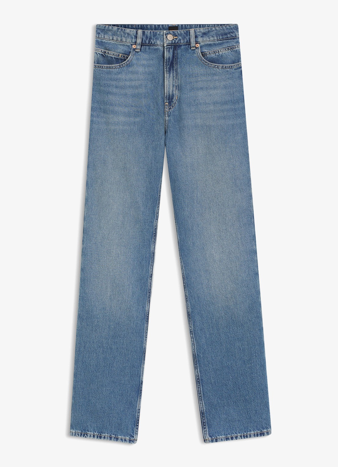 BOSS High waist straight fit jeans met lichte wassing - voorkant 2 denim