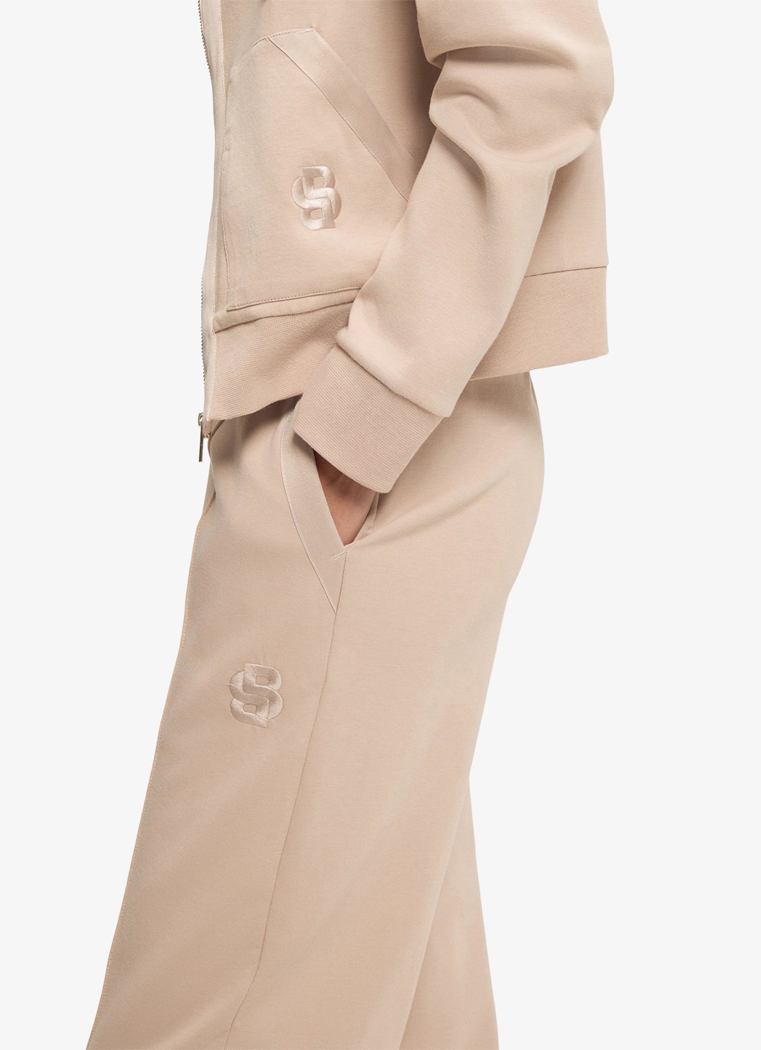BOSS High waist straight fit joggingbroek met steekzakken - detail 7 light beige-270 / beige