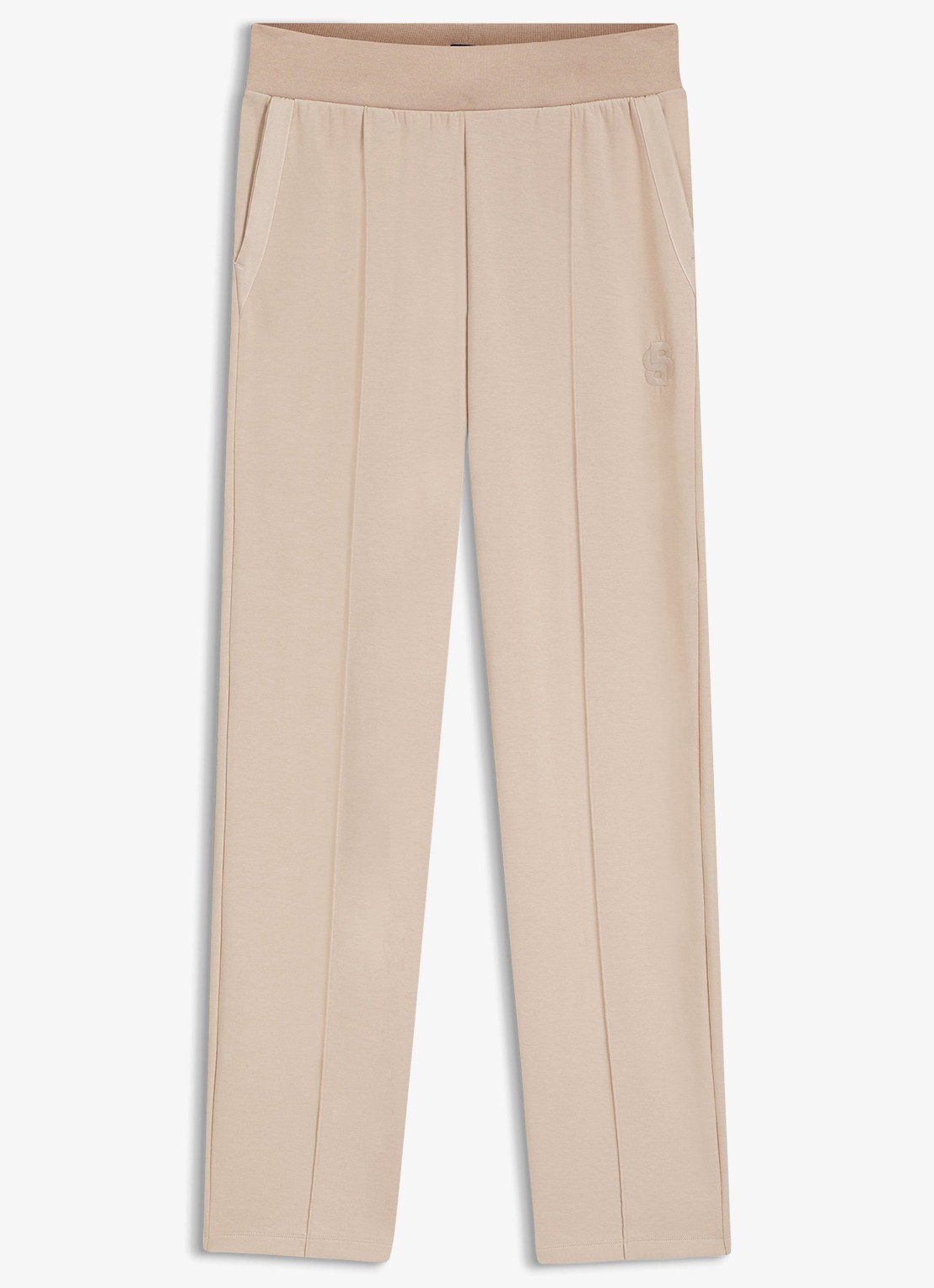 BOSS High waist straight fit joggingbroek met steekzakken - voorkant 3 light beige-270 / beige