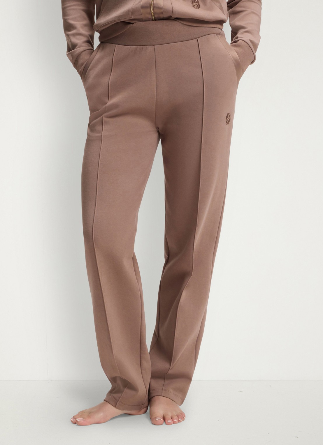 BOSS High waist straight fit joggingbroek met steekzakken - detail 4 open brown-240 / bruin