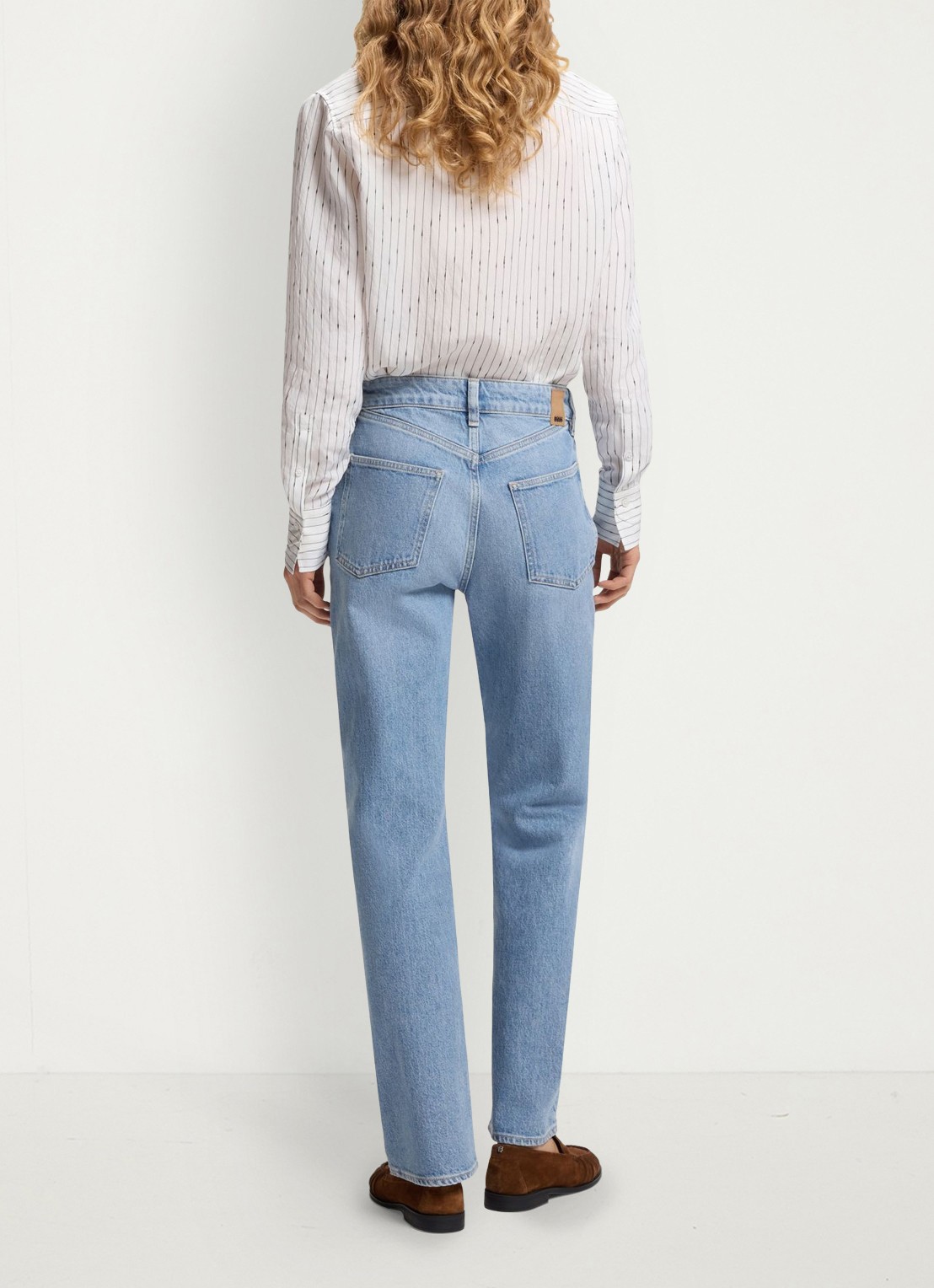BOSS High waist straight leg jeans met steekzakken - achterkant 5 indigo