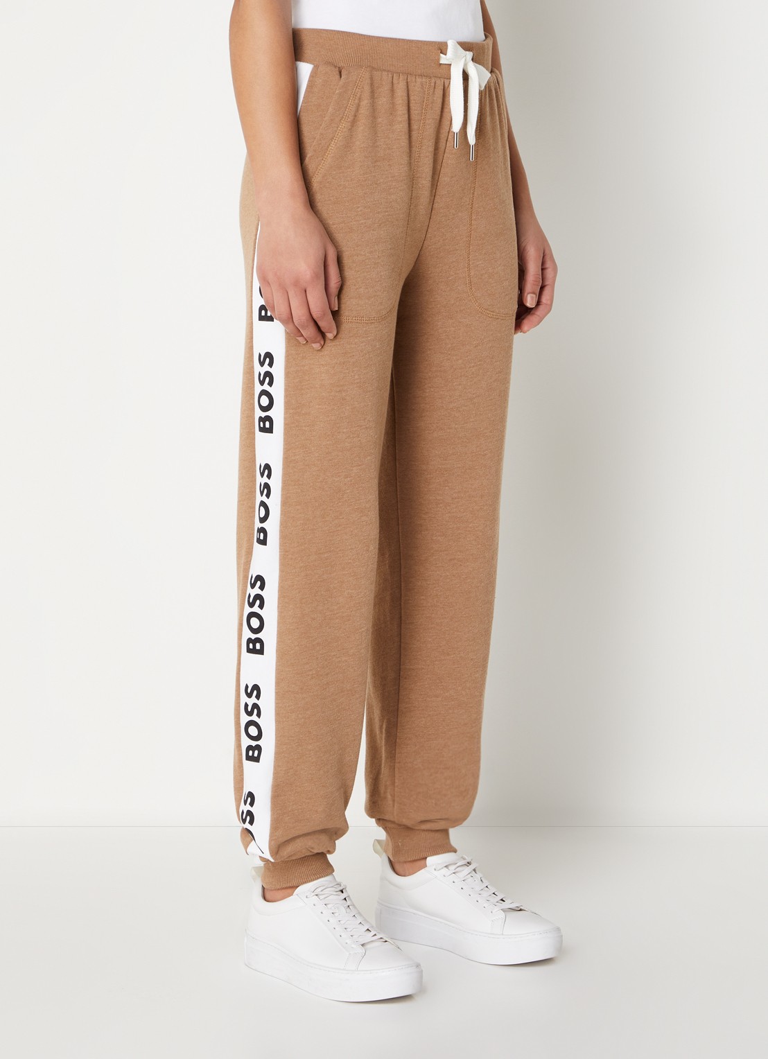 BOSS High waist tapered fit joggingbroek met logoband - detail 4 camel