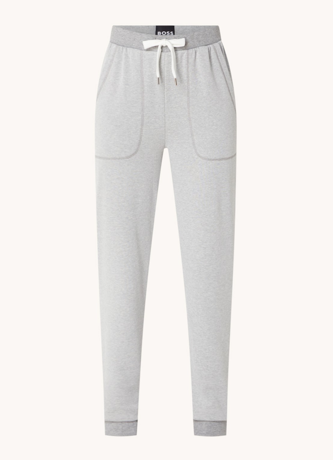 BOSS High waist tapered fit joggingbroek met logoband - voorkant 3 grijsmele
