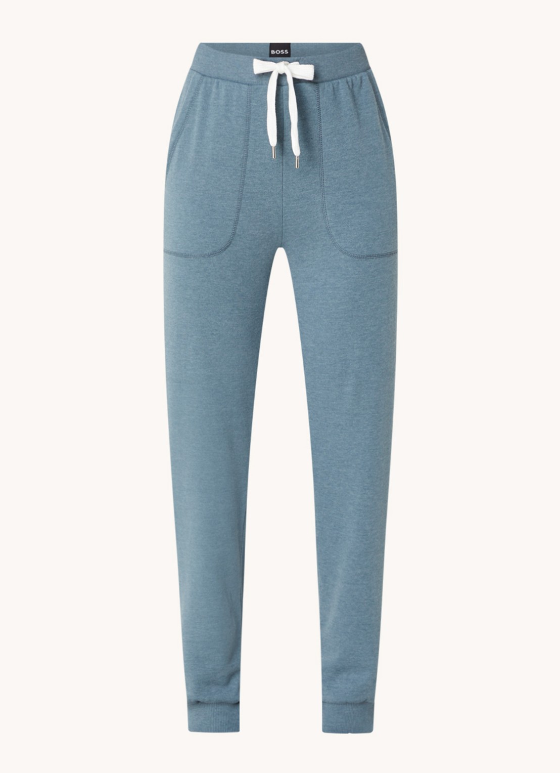 BOSS High waist tapered fit joggingbroek met logoband - voorkant 2 staalblauw