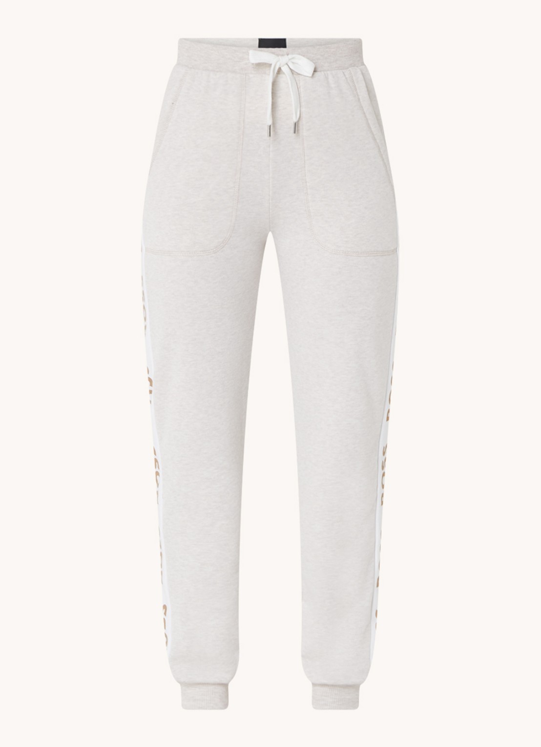 BOSS High waist tapered fit joggingbroek met logoband - voorkant 3 donkerbeige