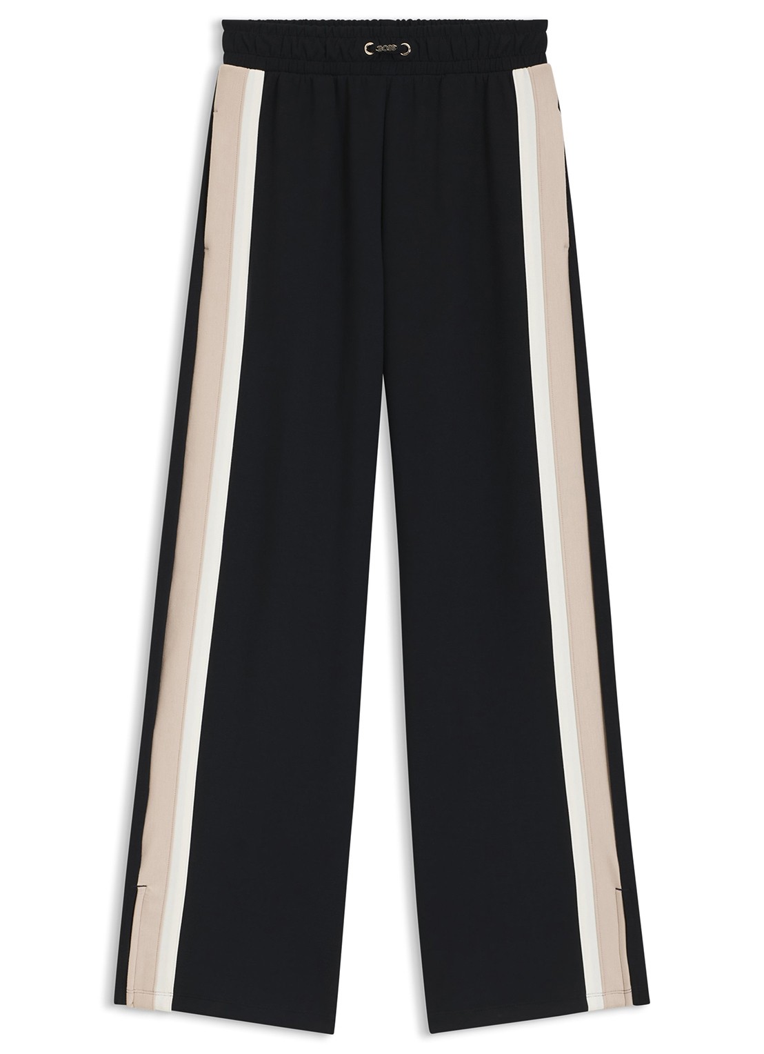 BOSS High waist wide fit joggingbroek met gestreept detail - voorkant zwart