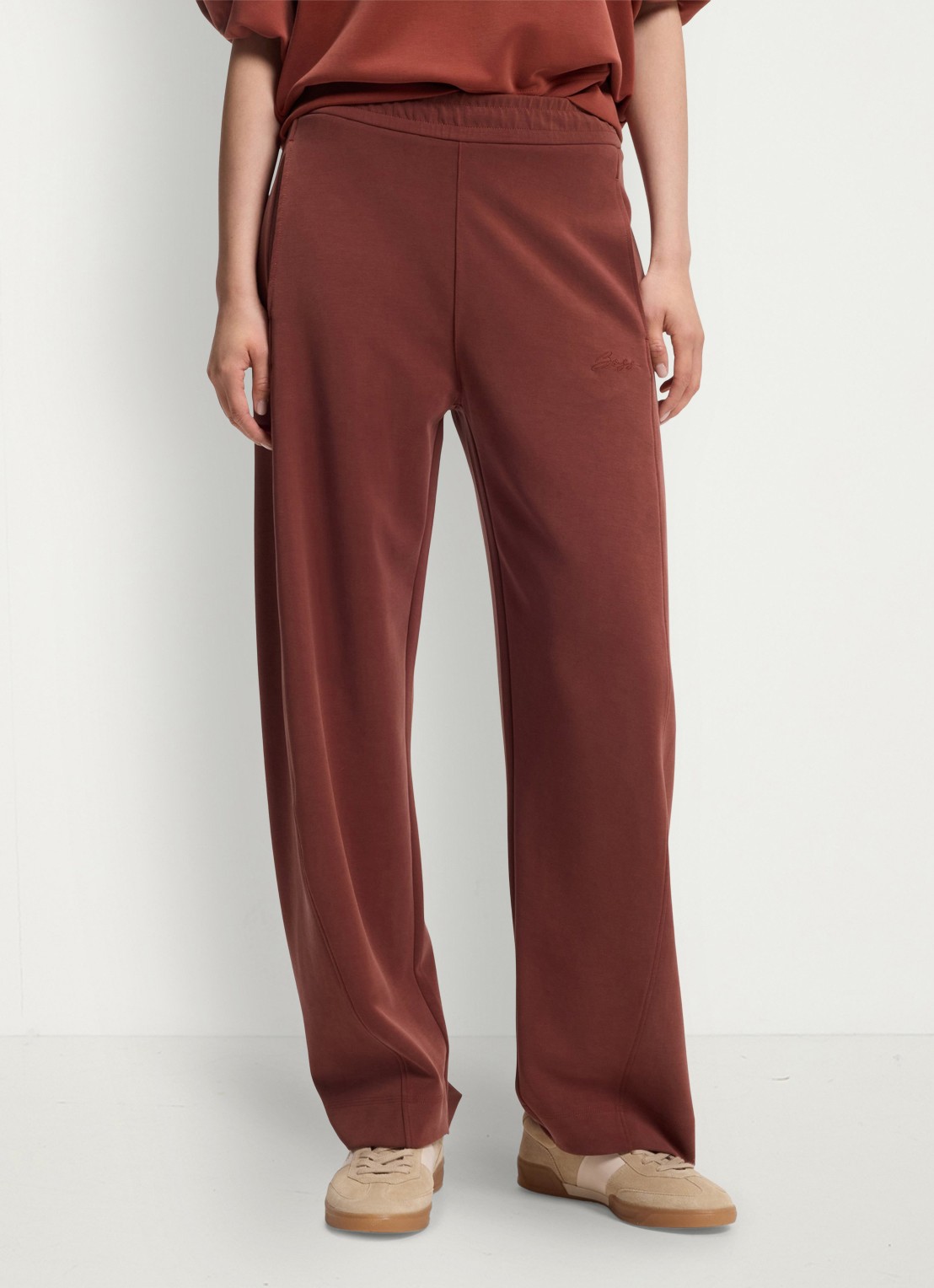 BOSS High waist wide fit joggingbroek met steekzakken - detail 2 dark red-604 / rood