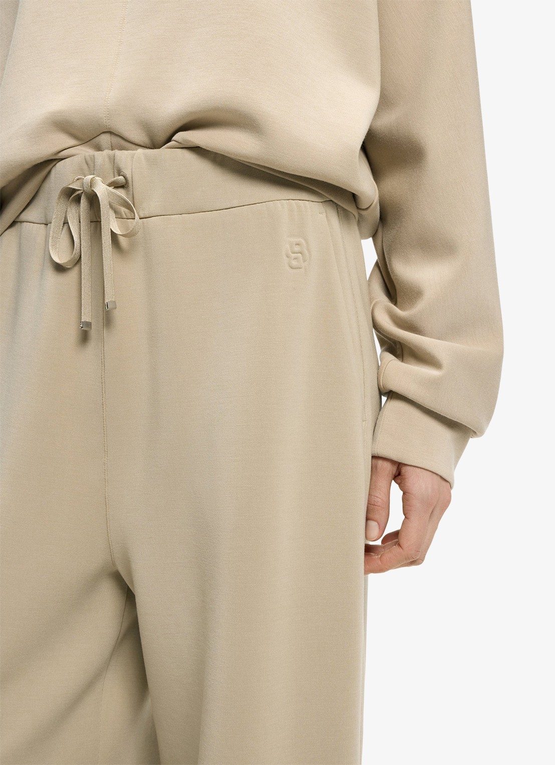 BOSS High waist wide fit joggingbroek met steekzakken - detail 3 beige