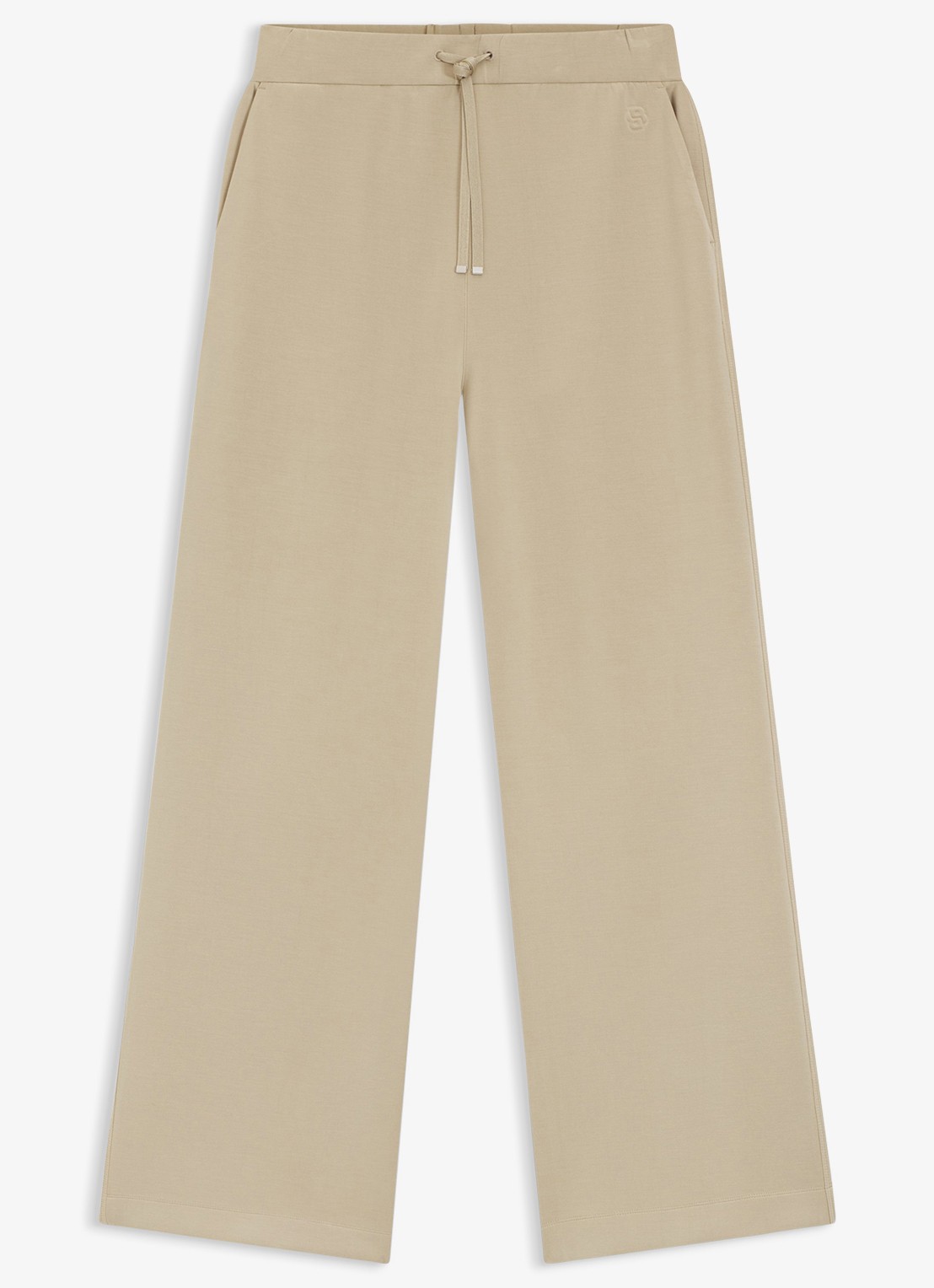 BOSS High waist wide fit joggingbroek met steekzakken - voorkant 4 beige