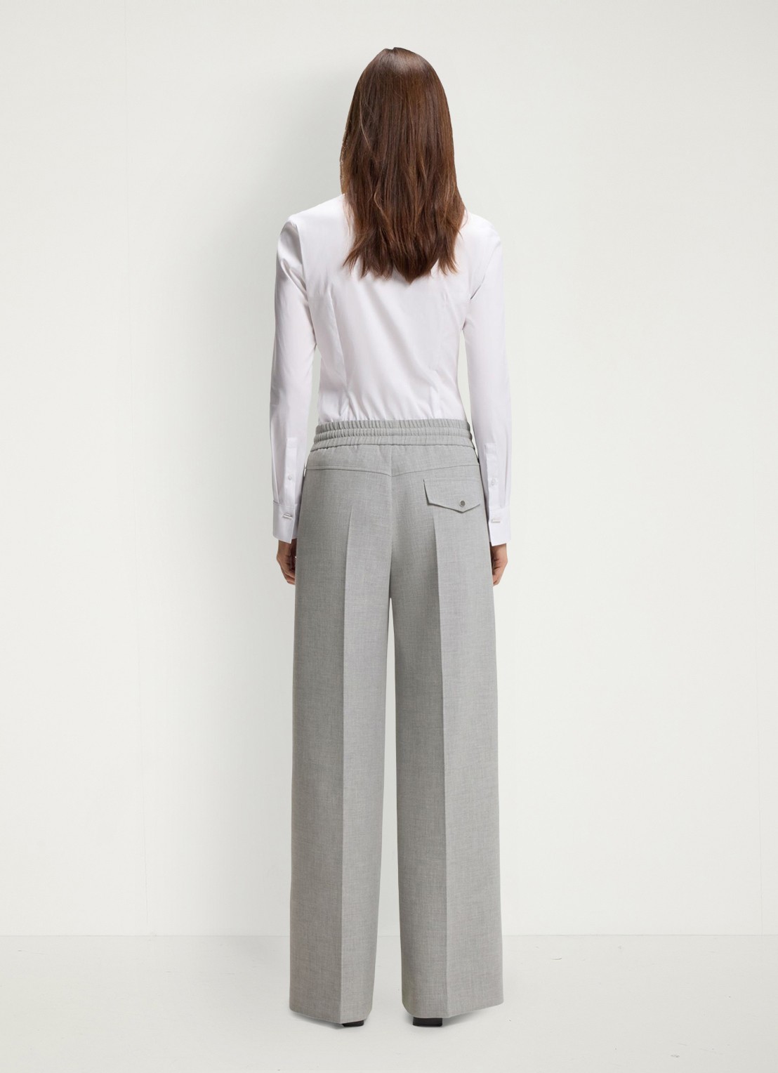 BOSS High waist wide fit pantalon met gemêleerd dessin - achterkant 3 grijs