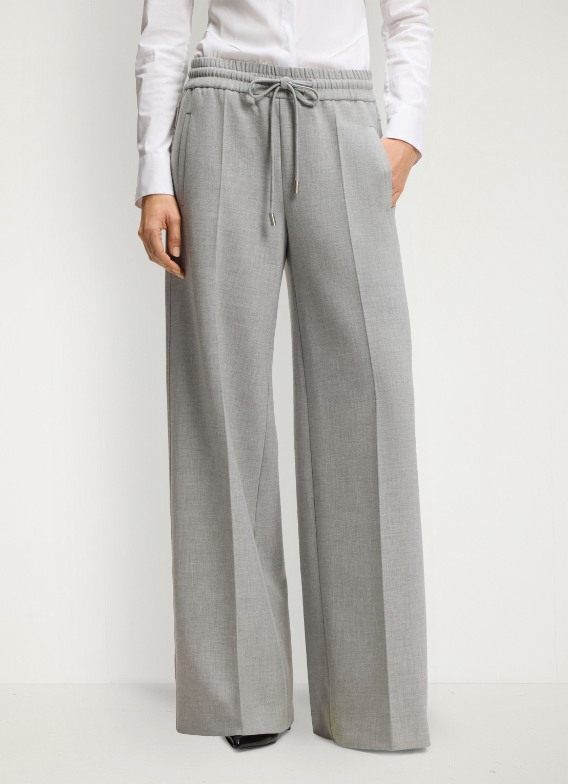 BOSS High waist wide fit pantalon met gemêleerd dessin - detail 4 grijs