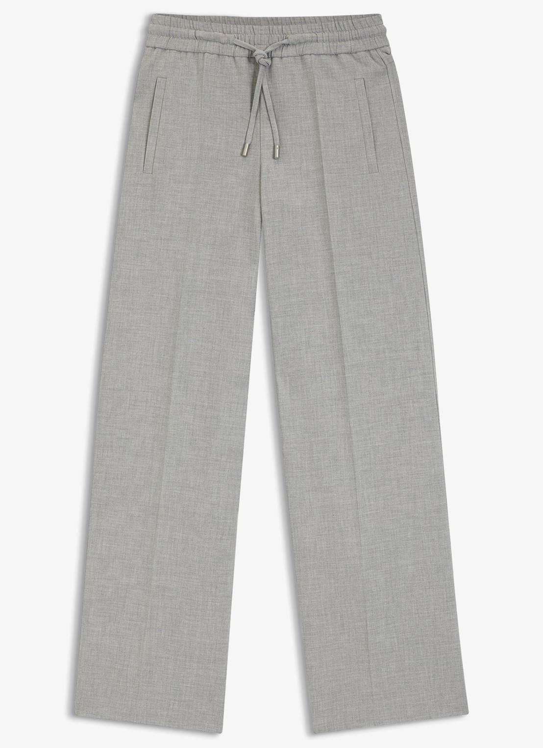 BOSS High waist wide fit pantalon met gemêleerd dessin - voorkant grijs