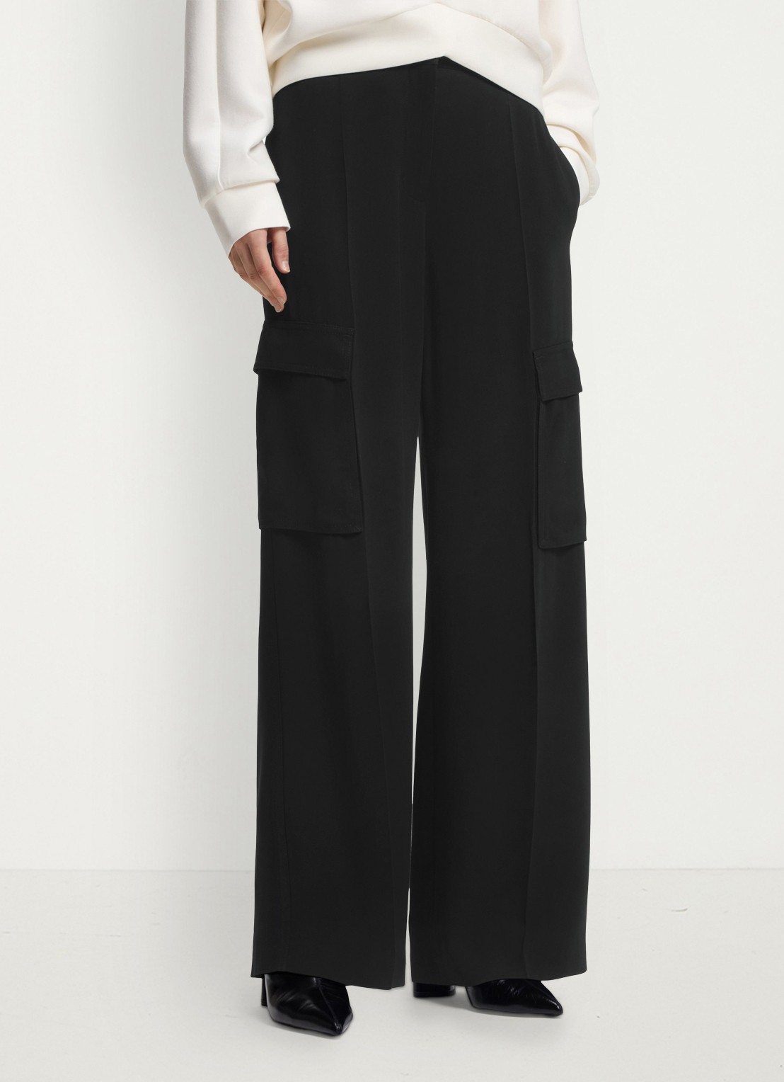 BOSS High waist wide fit pantalon met klepzakken - detail 3 zwart