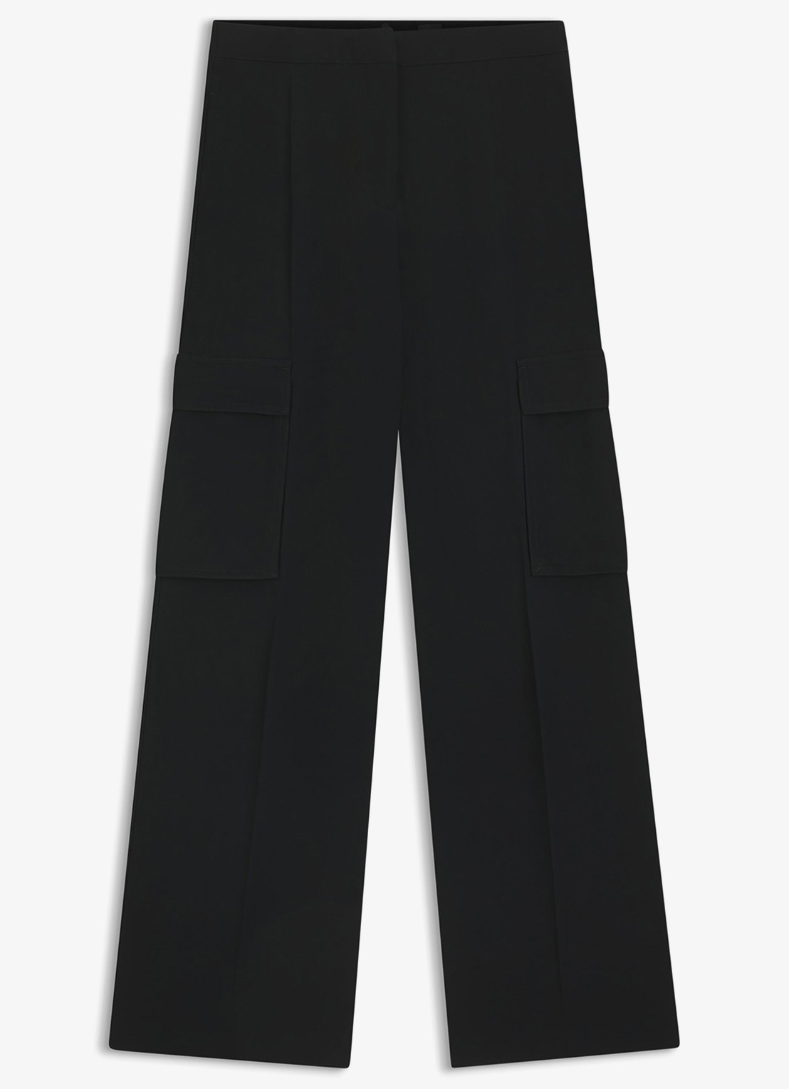 BOSS High waist wide fit pantalon met klepzakken - voorkant zwart