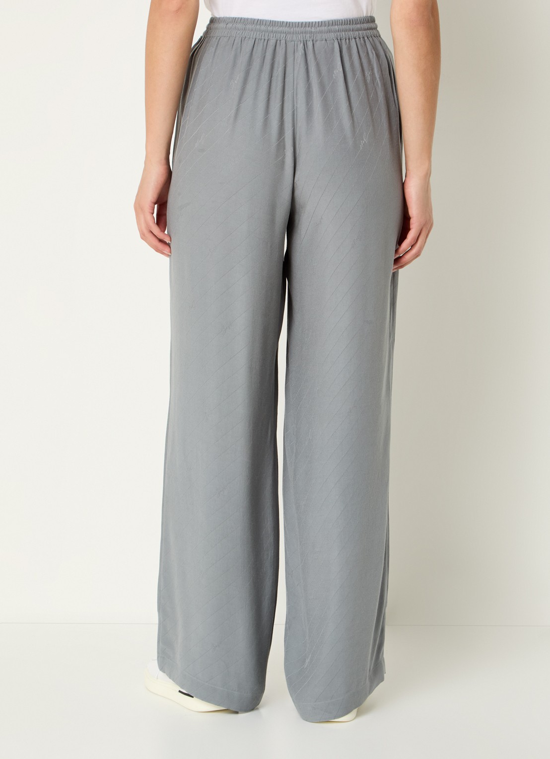 BOSS High waist wide fit pantalon met logoprint - achterkant grijs