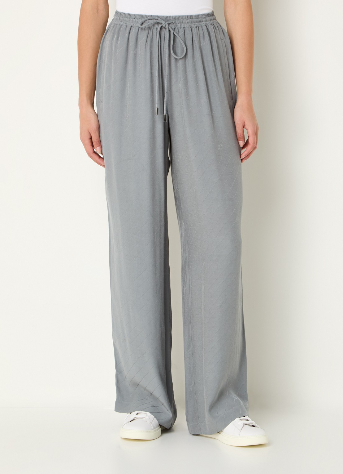 BOSS High waist wide fit pantalon met logoprint - detail 2 grijs