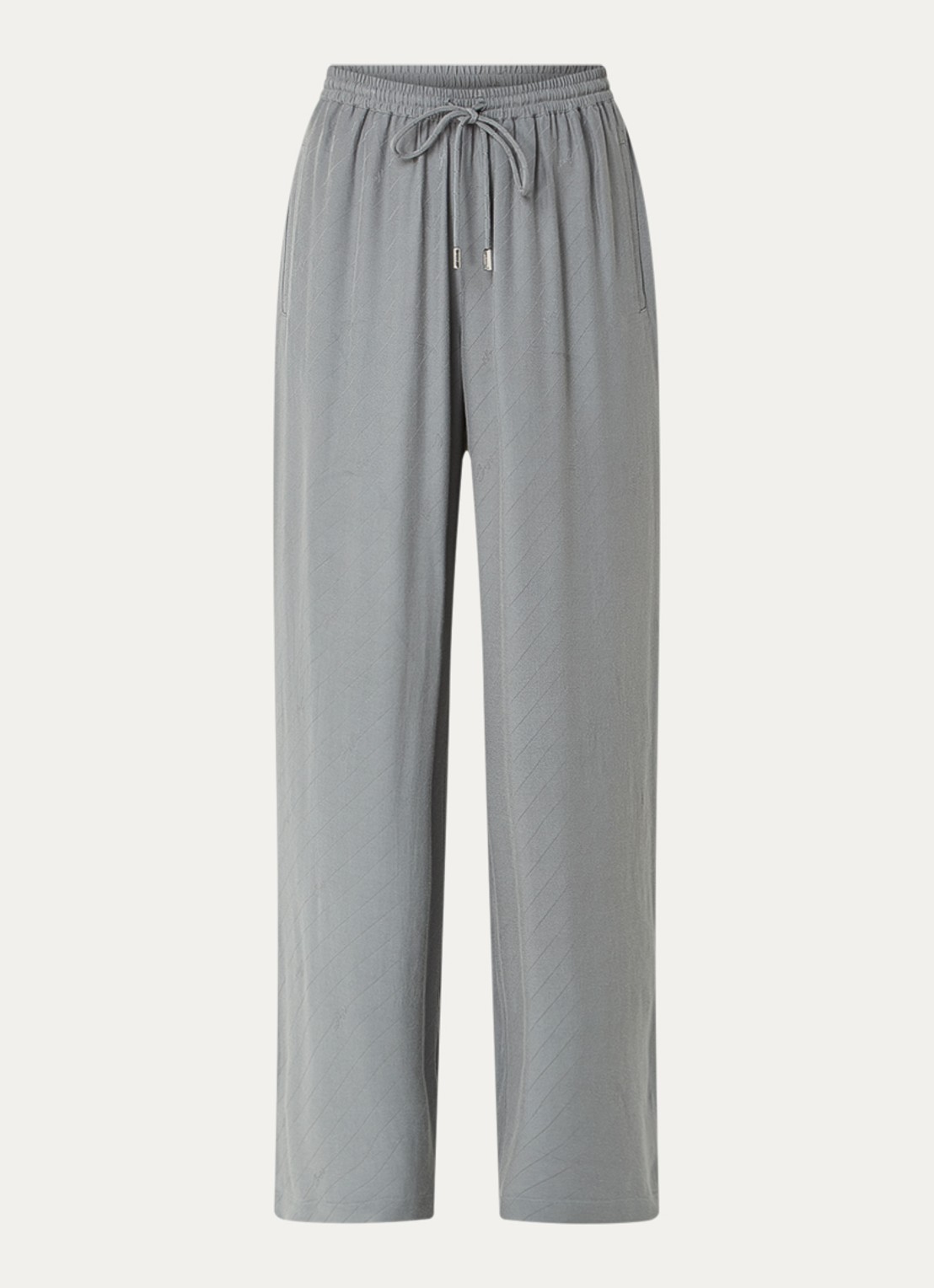 BOSS High waist wide fit pantalon met logoprint - voorkant 3 grijs