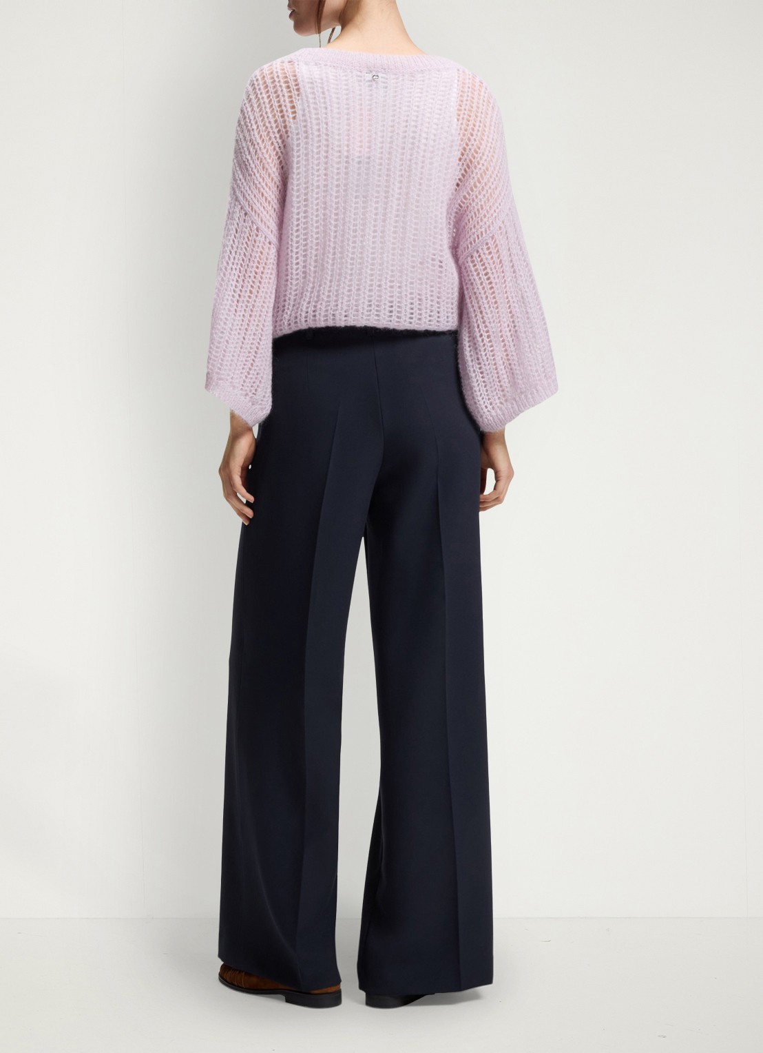BOSS High waist wide fit pantalon met steekzakken - achterkant 6 donkerblauw