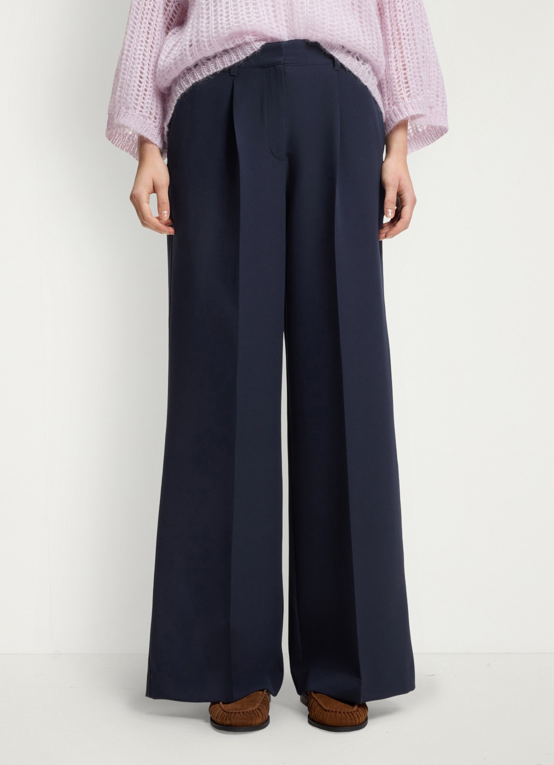 BOSS High waist wide fit pantalon met steekzakken - detail 3 donkerblauw