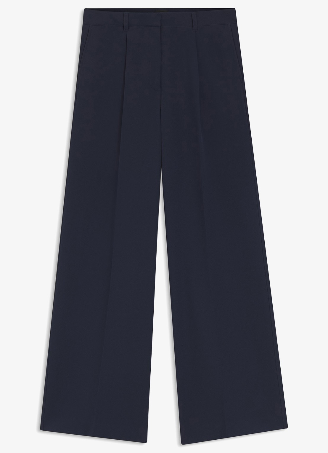 BOSS High waist wide fit pantalon met steekzakken - voorkant donkerblauw